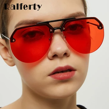 Ralferty Retro slnečné Okuliare Ženy 2019 Nadrozmerné Transparentná Červená Slnečné Okuliare Žena bez obrúčok Odtiene UV400 lunette femme W181205