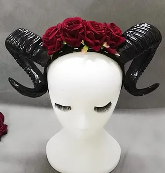 Ram Rohy Headpiece Vintage Retro Ovce Horn Ruže, Kvety Gotický Hlavový Most Viktoriánskej Goth Horor Cavel Cosplay Vlasy Príslušenstvo