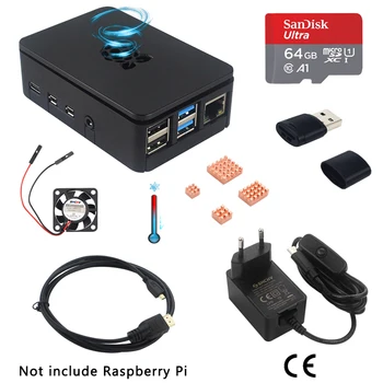 Raspberry Pi 4 Model B Prípade, ABS Škrupina s Chladiaci Ventilátor Chladiča CE Napájací Adaptér Voliteľné SD Karty, HDMI Kábel pre RPI 4