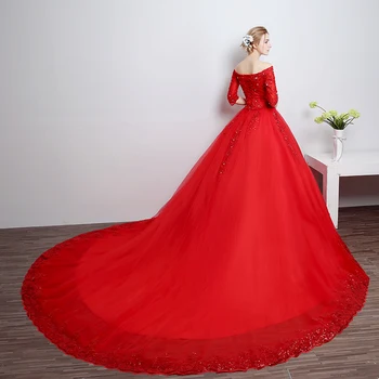 Real Foto Na Mieru Luxusné Čipky Hore Kvality Royal Vlak Červené Svadobné Šaty 2020 Čipky Svadobné Šaty Katedrála Svadobné Šaty