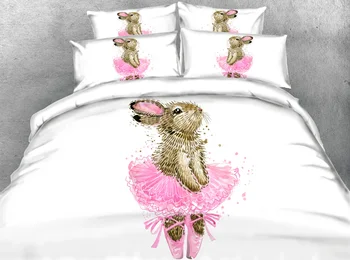 Realistický balerína Bunny /ježko vytlačené perinu nastaviť pre deti 3ks twin plný kráľovná King size postelí nastaviť zvierat prestieradlá