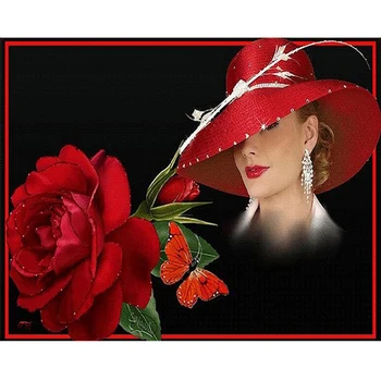 REALSHINING Plné Námestie Diamond Výšivky Red Hat Ruže Žena 5D diy Diamond Maľovanie Cross Stitch Mozaiky Domova FS863