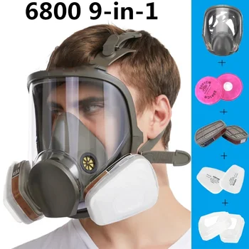 REBUNE 6800S 9 V 1 plynovú Masku Plnú Tvár a Respirátor Farba Pesticídov Sprej Silikónové Filter Laboratórne Zváranie Nástroj