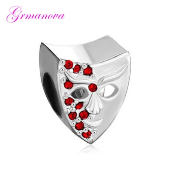 Red crystal mask prívesok charm korálky veľké diery, nové šperky, takže náramok amulet Fit Pandora Náramok Žien DIY Šperky