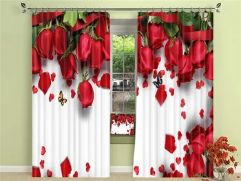 Red rose Luxusné Zatmenie 3D Okna Záclony Na Obývacia Izba, Spálňa Závesy cortinas pre dievčatá izba