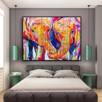 RELIABLI UMENIE Plagáty Farebné Abstraktné Slon Baby Love Zvierat, Obrázky, Obývacia Izba Dekoratívne Plátno Obrazy Bez Rámu