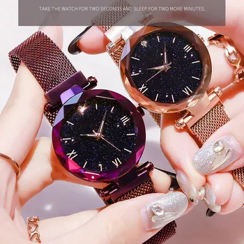 Reloj Mujer Luxusné Hviezdne Nebo Ženy Hodinky Magnetické Oka Pásu Kapela Hodinky dámske Módne Oblečenie Náramkové hodinky Zegarek Damski