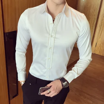 Retro Košele Mens Barokový Tričká Pánske Club Oblečenie Camisa Fajčenie Biele Tričko Svadobné Šaty, Luxusné Sociálne Slim Fit Black Royal