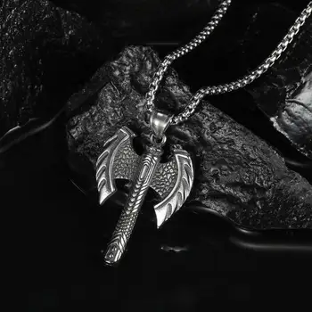 Retro Nehrdzavejúcej Ocele Viking Dvojité Ax Prívesok Náhrdelník Reťazca Pre Mužov Amulet Osí Šperky Darček