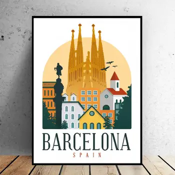 Retro Vintage Barcelona Plátno Tlačiť Wall Art Plagát, Obraz Modernej Spálne, Obývacia Izba Dekorácie Č Rám