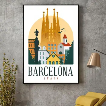 Retro Vintage Barcelona Plátno Tlačiť Wall Art Plagát, Obraz Modernej Spálne, Obývacia Izba Dekorácie Č Rám