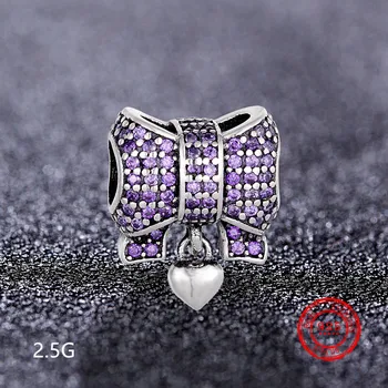 Reálne 925 luxusné luk ružová cz zirkón korálky vhodné pre pôvodné kúzlo náramok, náhrdelník šperky robiť
