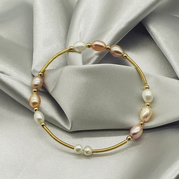 Reálne Sladkovodné Perly Náramok Pre Ženy Prírodná perleť Zlaté Náramky, Prívesky, Šperky Dievča, Dcéra Narodeniny Darček