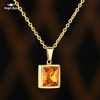 Reťazí Náhrdelník Shellhard Drahokamu Zlatá Farba Námestie Orrange Crystal Prívesok Náhrdelníky Pre Ženy, Mužov, Šperky