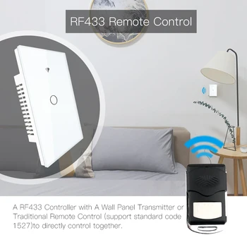 RF433 WiFi Smart Wall Light Switch Sklenený Panel Smart Život Tuya APLIKÁCIU Diaľkové Ovládanie Práce S Alexa Google Domov 1 Gang