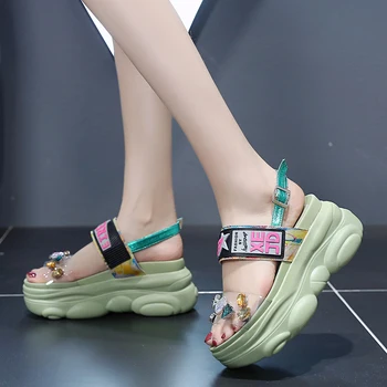 Rimocy Kliny Krištáľovo Priehľadné PVC Sandále Ženy Lete Roku 2020 Hot Hrubé Dno Platforma Topánky Žena Robustný Gladiator Sandále