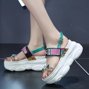 Rimocy Kliny Krištáľovo Priehľadné PVC Sandále Ženy Lete Roku 2020 Hot Hrubé Dno Platforma Topánky Žena Robustný Gladiator Sandále