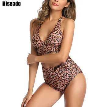 Riseado Leopard Bikini 2021 Plavky s uväzovaním za Ženy Push Up Plaviek Vysoký Pás plavky Viazané Biquini Kravatu-pás Plavky