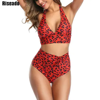 Riseado Leopard Bikini 2021 Plavky s uväzovaním za Ženy Push Up Plaviek Vysoký Pás plavky Viazané Biquini Kravatu-pás Plavky
