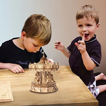 Robotime DIY Veselé Ísť Kolo Hračky Drevené 3D Puzzle Hračka Hnuteľného Kolotoč Model Dreva Stôl Dekorácie pre Deti detský TG404