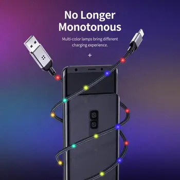 ROCK 1m Kovové nabíjanie Mobilného Telefónu Kábel USB Typu C Svetelný Tok Osvetlenie Údaje Drôt pre Samsung Xiao iphone SE 8 7 6 Xs max