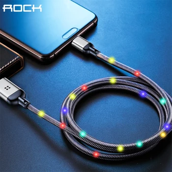 ROCK 1m Kovové nabíjanie Mobilného Telefónu Kábel USB Typu C Svetelný Tok Osvetlenie Údaje Drôt pre Samsung Xiao iphone SE 8 7 6 Xs max