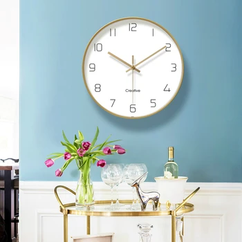 Rodina minimalistický štýl spálňa zlato štýlové kovové nástenné hodiny Obývacia izba / spálňa / obývacia izba môže byť zavesený biele nástenné hodiny