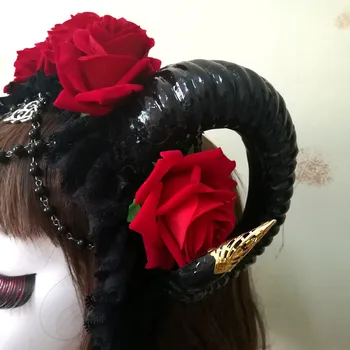 Rohy Headpiece Rose Demon Bohyne Gotický Rohaté Headdress Zamatovej Ruže Mystické Rohy Crowntheof Ram Ovce Horn Hlavový Most