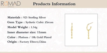 ROMAD 925 Sterling Silver Drop Náušnice Pre Ženy Drop Päť-špicaté Hviezdy Náušnice Zirkón Earings Luxusné S925 Šperky Pendientes