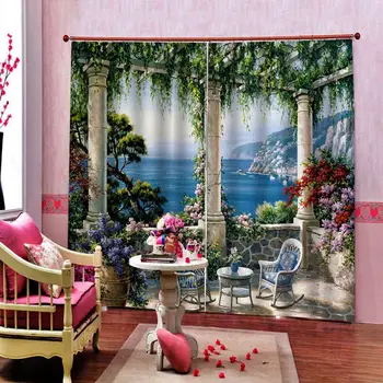 Roman Záhrade vily krajiny 3D Záves Luxusné Zatmenie Okno Opony Obývacia Izba