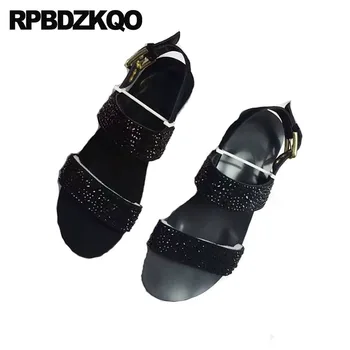 Roman Čierny Plus Veľkosť Pravej Kože Dizajnér Vysoko Kvalitné Topánky Mužov Gladiator Letné Sandále Luxusné Popruh Drahokamu Veľké 45