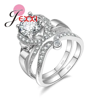 Romantický Kolo AAA CZ Kryštálmi Láska Srdce Dizajn Krúžky Nastaviť 925 sterling-striebro-šperky pre Ženy, Zásnubný Dar