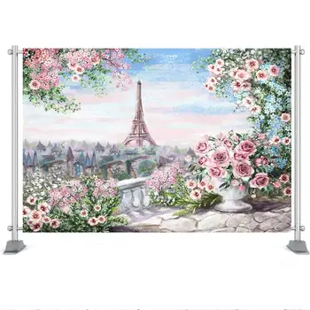 Romantický Paríž-Novorodenca Výšku Pozadia Ručné Maľovanie Eiffelova Veža Pozadí Dievčatá Narodeninovú Tortu Rozbiť Photo Studio Prop