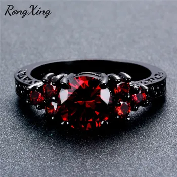 RongXing Vintage Čierneho Zlata Plné Červené Zirkón júla Birthstone Prstene pre Ženy, Mužov, Svadobné Módne Šperky Zásnubný Prsteň RB1353