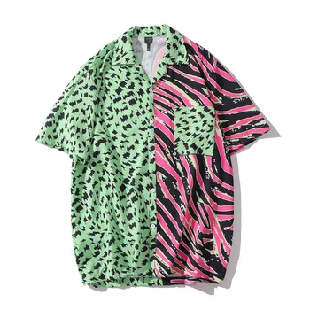 Ropa De Hombre 2020 Nové Letné Mužov Havajské Krátke Rukáv Tričko Pánske Bežné Leopard Colorblock Pláži Košele Muž Nadrozmerné Hemd