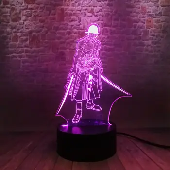 Roronoa Zoro Anime Obrázok 3D Ilúziu LED Blikajúce Farebné Stôl Nočného Japonsko, Manga Jeden Kus Figuras Hračky