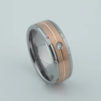 Rose Gold Plating karbid volfrámu krúžok cz kameňa 8 mm šperky Aliancií svadobné kapela pár prstene pre mužov a ženy