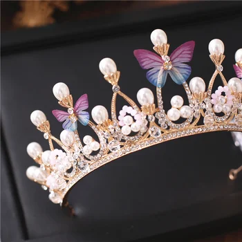 ROSE ŽIVOT Nový butterfly nevesta koruny elegantné princezná koruny príslušenstvo crystal nevesta svadobné doplnky do vlasov