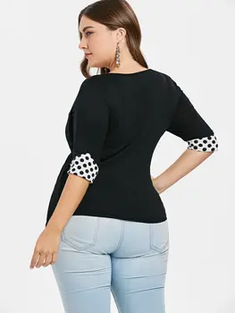 ROSEGAL Plus Veľkosť Polka Dot Tlače Faux Twinset T-Shirt Ženy Veľké Veľkosti, Farby Blok T Shirt Dámy Topy, Tuniky Tees Jeseň roku 2019