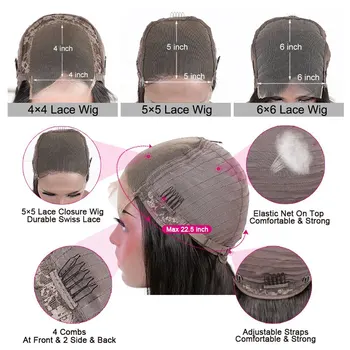 Ross Celkom 8 cm-36inch dlho ľudské vlasy čipky parochne remy vlasy 4x4 5x5 6x6 Predné švajčiarskej čipky uzavretie brazílsky rovné vlasy parochňa