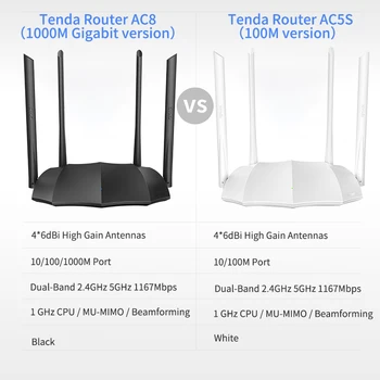 Router Tenda AC8 Gigabit Verzia 2.4 GHz 5 ghz WiFi 1167Mbps WiFi Opakovač 128MB DDR3 High Gain 4 Antény Siete Extender