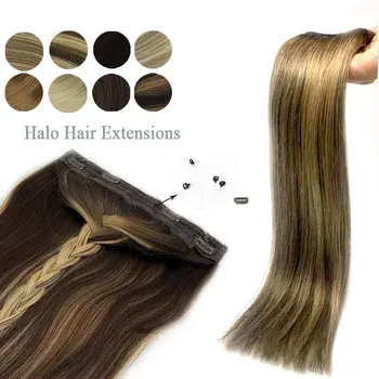 Rovno Ryby linky predlžovanie Vlasov Halo predlžovanie Vlasov Neviditeľné Remy Ľudské Vlasy Rozšírenia Balayage Ombre Blond Zlatá Farba