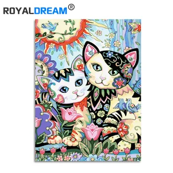 ROYALDREAM Farebné Mačka Zvieratá Abstraktnej Maľbe Diy Digitálne Maľovanie Podľa Čísel Moderné Nástenné Art Obrázok Pre vnútorné Steny umelecké Diela