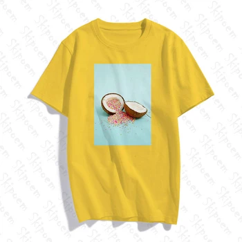 Roztomilé Farebné Kokosové T Shirt Ženy Estetické Kawaii Staroružovej Skipoem Farebné Bavlna Krátky Rukáv Šaty Tee Tričko Femme