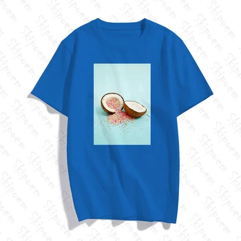 Roztomilé Farebné Kokosové T Shirt Ženy Estetické Kawaii Staroružovej Skipoem Farebné Bavlna Krátky Rukáv Šaty Tee Tričko Femme