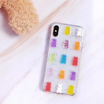 Roztomilý 3D Stereo Lesk Telefón puzdro Pre iPhone 12 11 Pro XS Max Gummy Bear Candy Farby puzdro Pre iPhone X 6 6 7 8 Plus XS XR Kryt