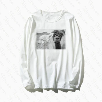 Roztomilý Alpaky Ženy Tričko Estetické Kórejský Harajuku Štýl Vintage Tumblr Kawaii Dlhý Rukáv Plus Veľkosť Bavlna Top Tees Streetwear