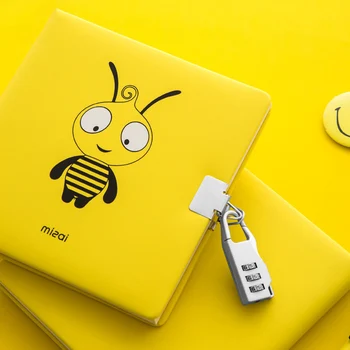 Roztomilý Bee Notebook so Zámkom Pero Diár A5 poznámkový blok Vestník Riadok Prázdny, Program Plánovač Organizátor Nádherné Príručka Školy Poznámka Knihy