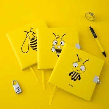 Roztomilý Bee Notebook so Zámkom Pero Diár A5 poznámkový blok Vestník Riadok Prázdny, Program Plánovač Organizátor Nádherné Príručka Školy Poznámka Knihy