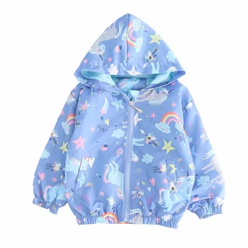 Roztomilý Dúha unicorn windbreaker bunda pre dievčatá 2-8 Rok Deti bunda na Jar - Leto, Deti oblečenie zákopy srsti deti